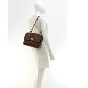 Chanel VTG Brown Lambskin Leather GM Medium Shoulder Flap Camera Bag Rare Gold